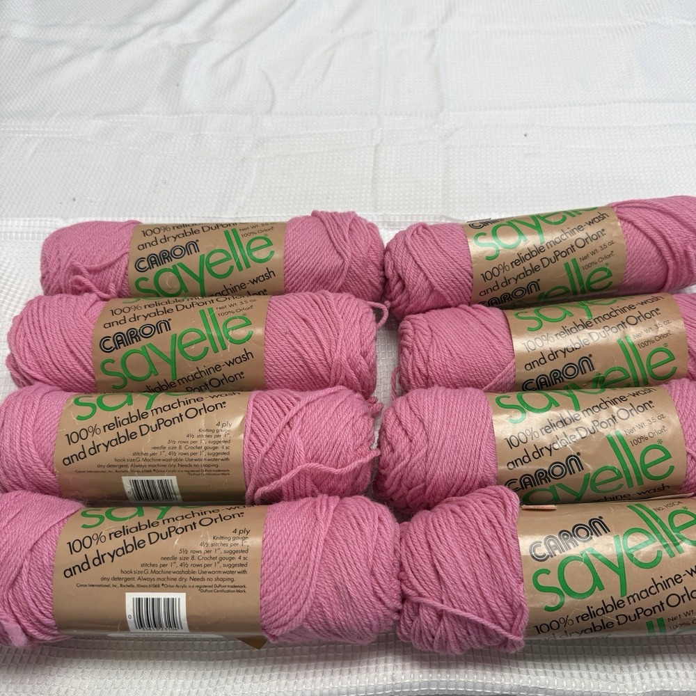 8 Vintage 80s Caron Sayelle Yarn Dupont Orlon‎ Lt Rose Pink Craft Crochet Knit